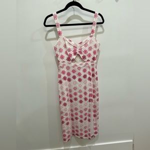 Lovers + Friends pink and white floral embroidered midi dress